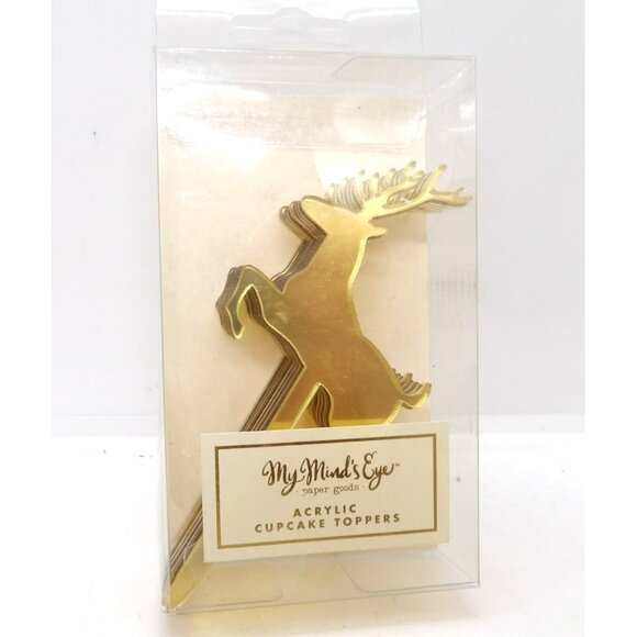 My Minds Eye Gold Deer Acrylic Cup Cake Toppers  8 per. pack New - Picture 1 of 3